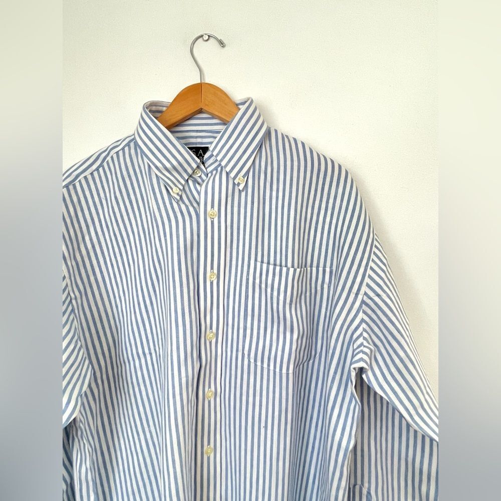 Jos. A. Bank Men’s Traveler's Collection 100% Linen Blue Striped Button Shirt L